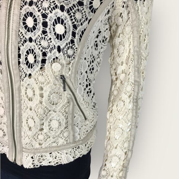 Beige Crocheted Lace Cardigan Full Zip Cotton Cream by Chelsea28 - Picture 6 of 10